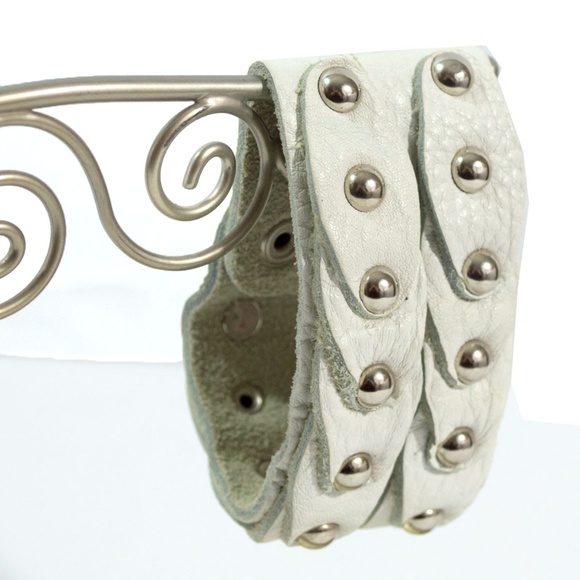 Jewelry - Genuine Leather White Studded Band Bracelet